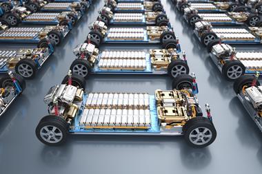Factory row of EVs