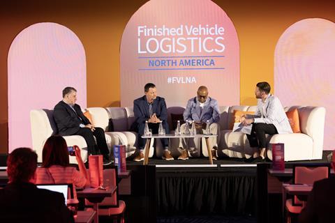 FVL North America 2025: (L to R) Tony Stinsa, International; Thomas Shannon, GM; Charles Franklin, Glovis America; Christopher Ludwig, Automotive Logistics